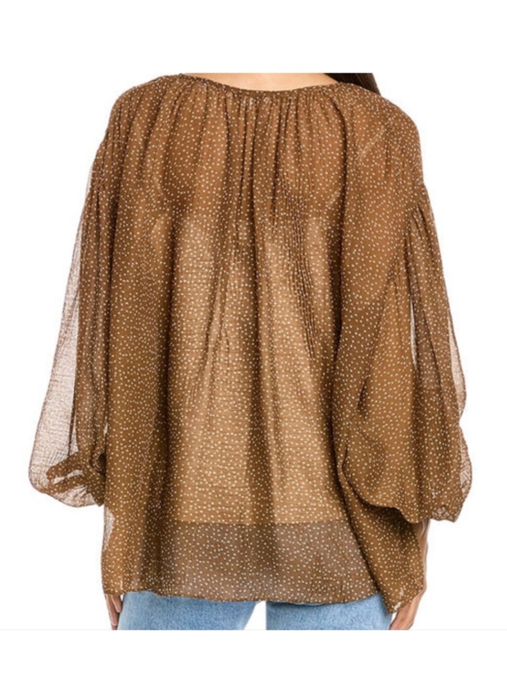 VINCE (missing slip) Starry Dot Apollo Dot Sheer Billowy Tie Neck Blouse - Picture 12 of 15